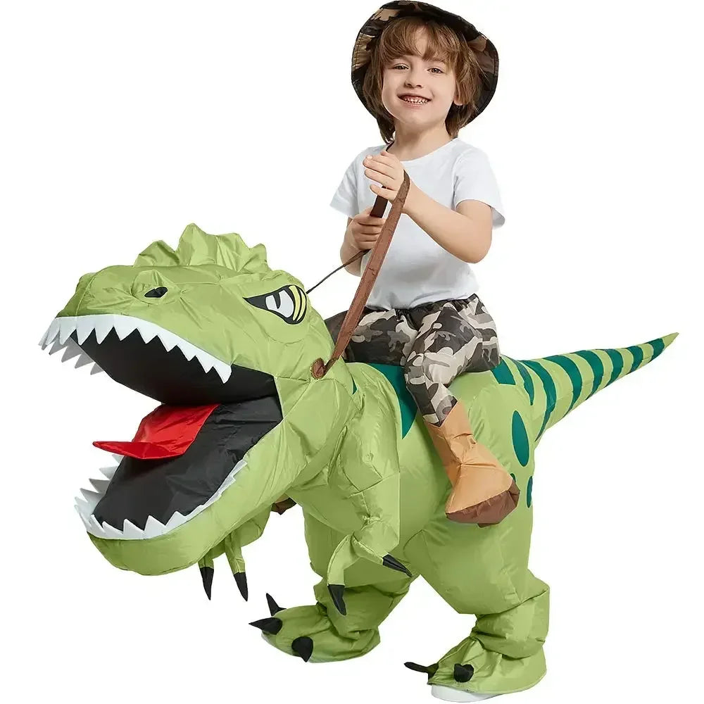 Inflatable Riding Green Dinosaur Costume: Funny Kids & Adult Halloween Cosplay