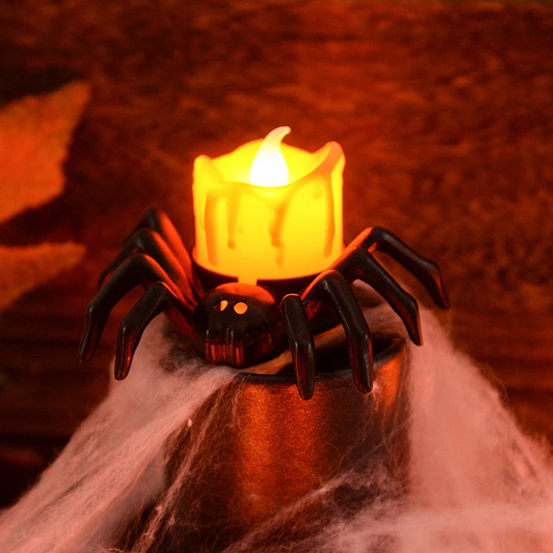 LED Spider Pumpkin Candle: Scary Halloween Home Decor Lamp