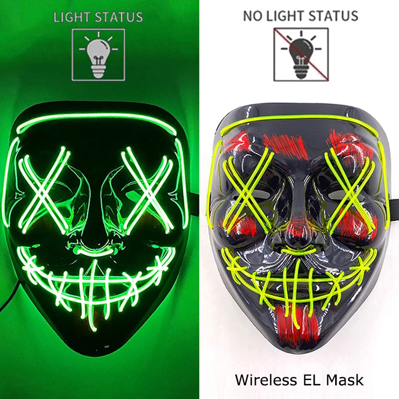 Wireless Neon LED Purge Mask: Halloween Glow Cosplay Mask