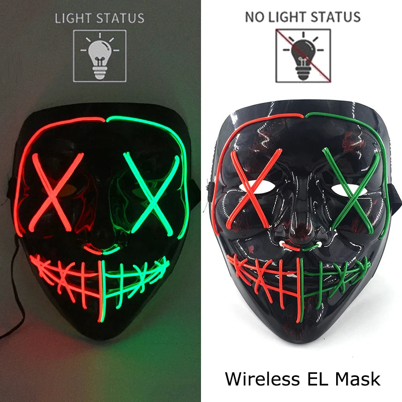 Wireless Neon LED Purge Mask: Halloween Glow Cosplay Mask