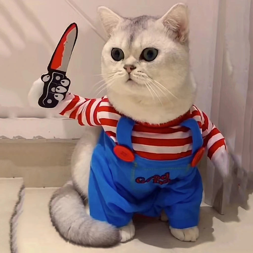 Funny Cat Cosplay Jumpsuit: Warm Halloween Pet Costume for Dogs & Cats