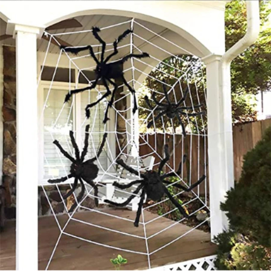 Giant Spider Web with Plush Spider: Halloween Party Decor