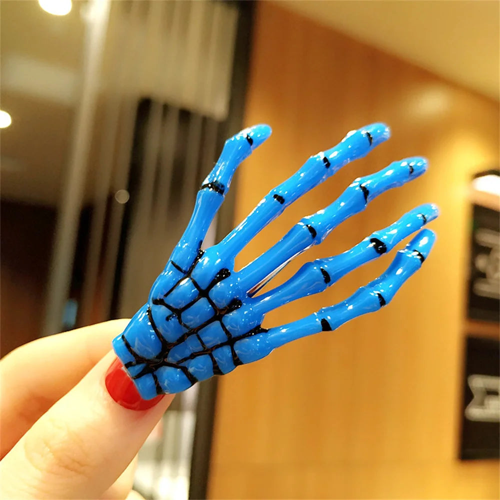 Creative Skeleton Hand Hair Clip for Women Girl Gothic Style Colorful Hairpin Halloween Makeup Party Headwear Hair Accessories