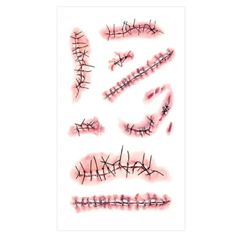 Zombie Scars Tattoos With Fake Bloody Makeup Halloween Decoration Wound Scary Blood Injury Tattoo Stickers