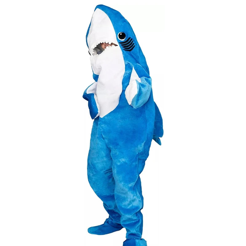 Left Shark Dancing Jumpsuit: Pink/Blue Unisex Halloween Mascot Costume
