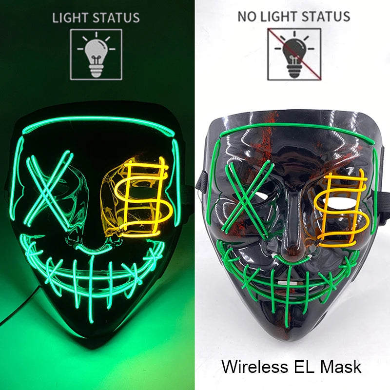Wireless Neon LED Purge Mask: Halloween Glow Cosplay Mask