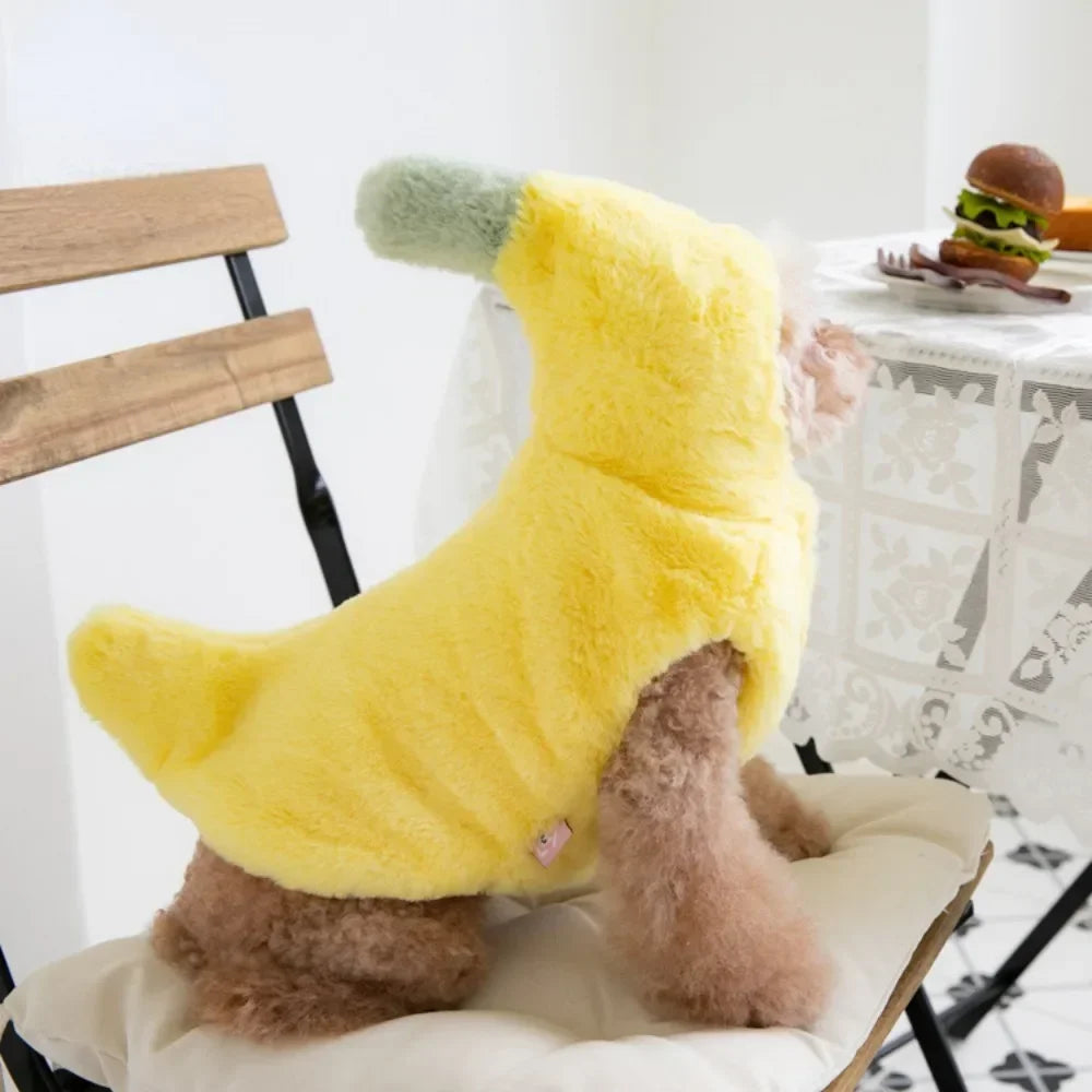 Plush Banana Pet Costume: Warm Halloween Dress for Dogs & Cats
