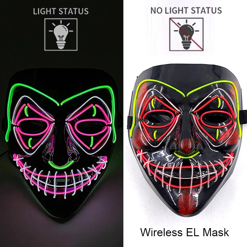 Wireless Neon LED Purge Mask: Halloween Glow Cosplay Mask