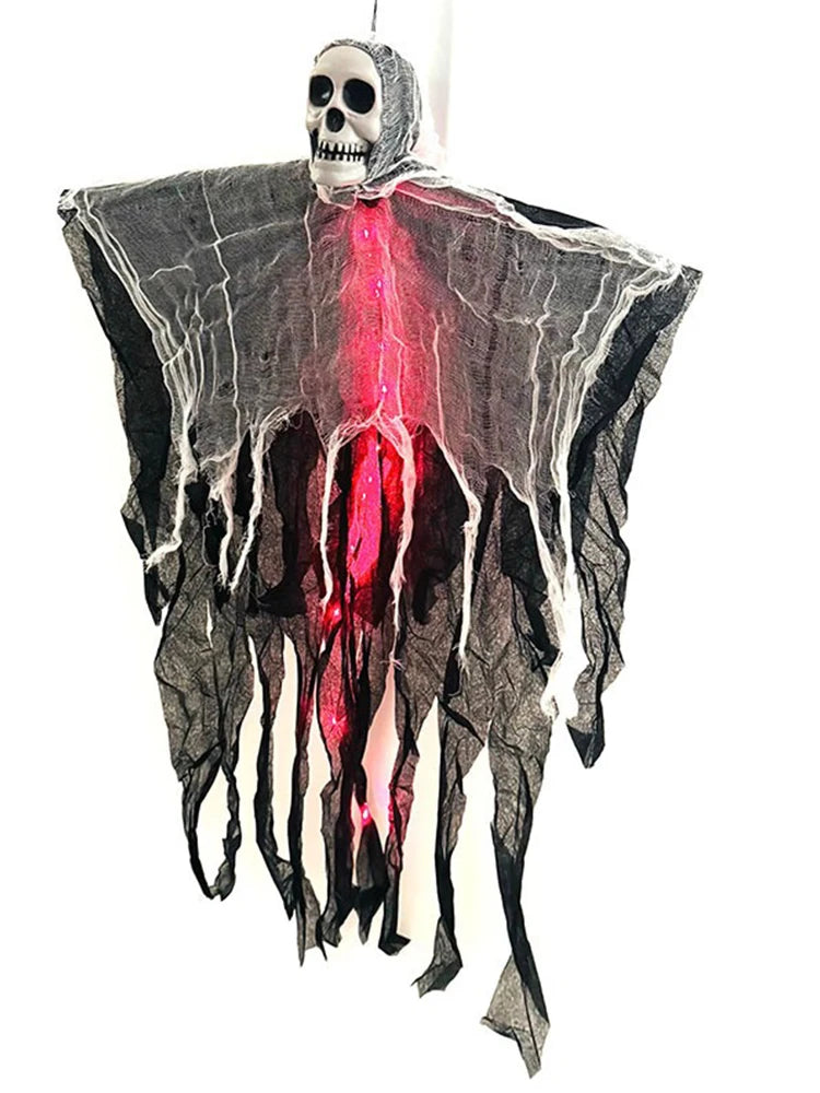 Glowing Skull Gauze Hanging Ghost: Halloween Horror Prop