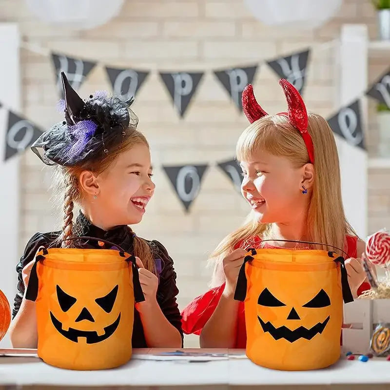 LED Light-Up Pumpkin Trick-or-Treat Bucket: Collapsible Candy Bag