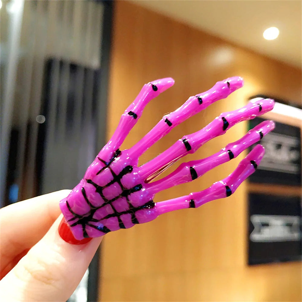 Creative Skeleton Hand Hair Clip for Women Girl Gothic Style Colorful Hairpin Halloween Makeup Party Headwear Hair Accessories