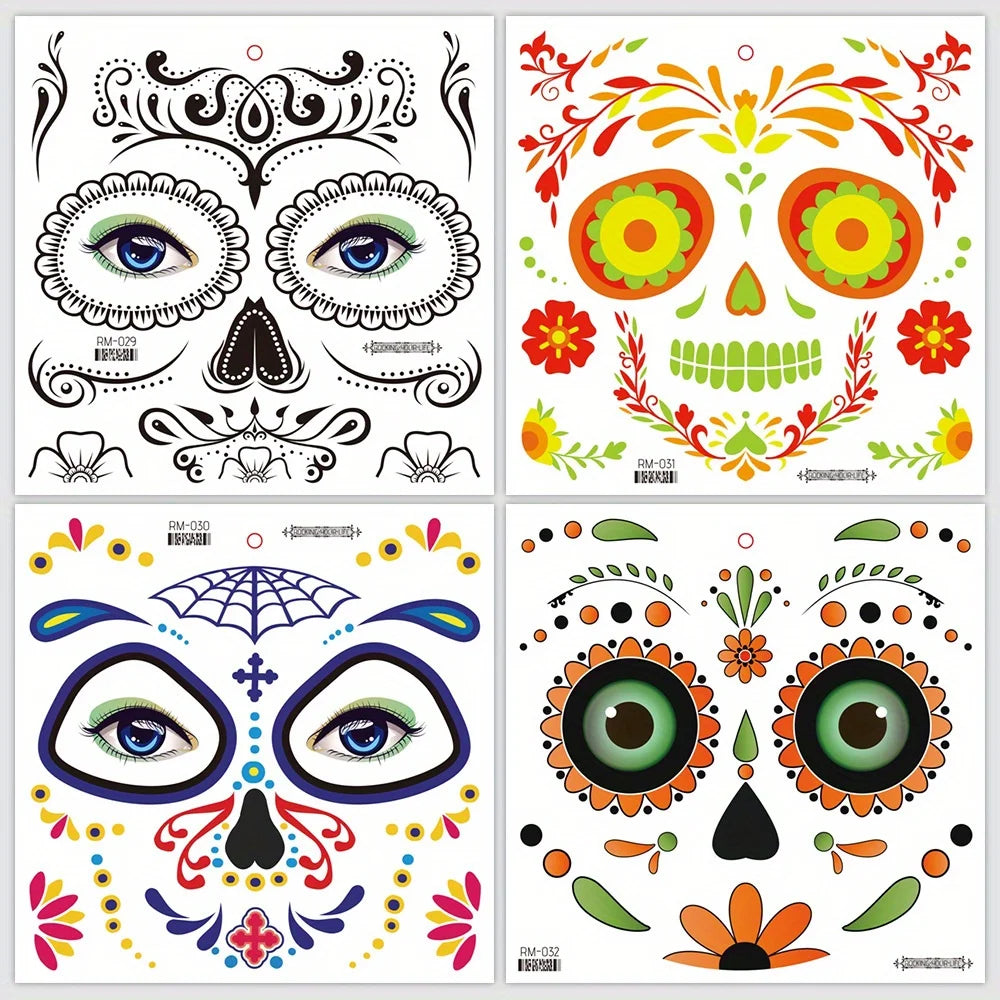 La Catrina Skull Face Tattoos: Waterproof Halloween Temporary Stickers
