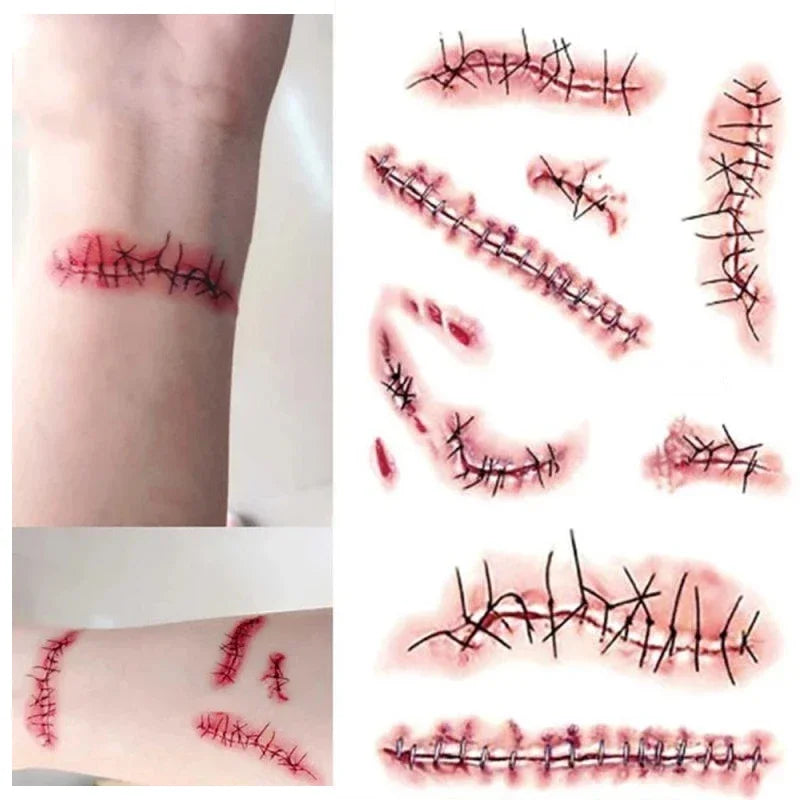 Zombie Scars Tattoos With Fake Bloody Makeup Halloween Decoration Wound Scary Blood Injury Tattoo Stickers