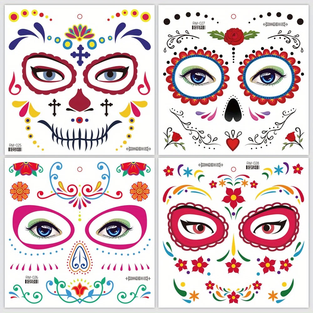 La Catrina Skull Face Tattoos: Waterproof Halloween Temporary Stickers