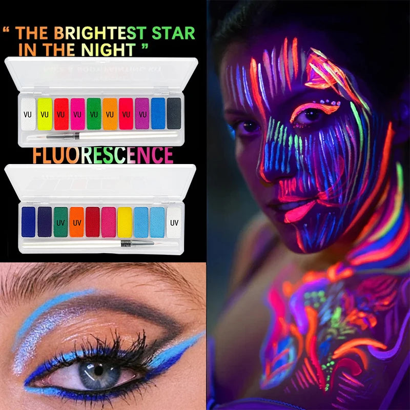 10-Color UV Neon Glow Face & Body Paint: Fluorescent Halloween Art Kit