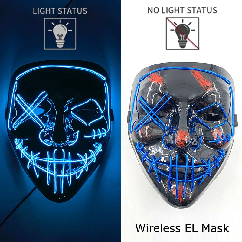 Wireless Neon LED Purge Mask: Halloween Glow Cosplay Mask