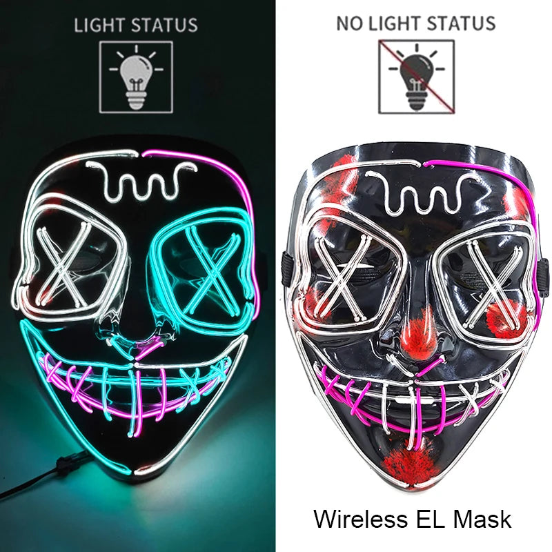 Wireless Neon LED Purge Mask: Halloween Glow Cosplay Mask