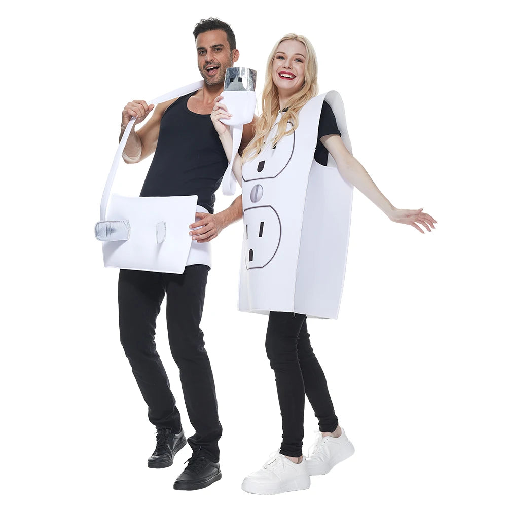 Adult Funny USB/Light Plug and Socket Couple Set Halloween Costume Carnival Easter Purim Fancy Dress