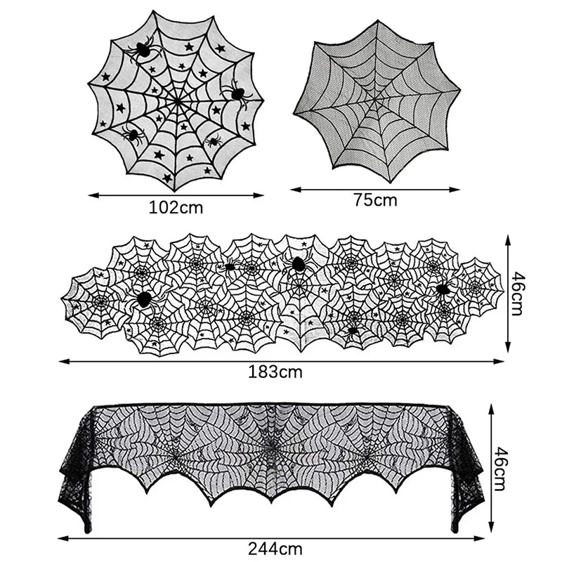 Lace Spider Web Skull Tablecloth: Halloween Party Decor