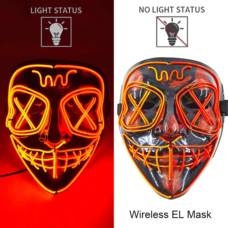 Wireless Neon LED Purge Mask: Halloween Glow Cosplay Mask