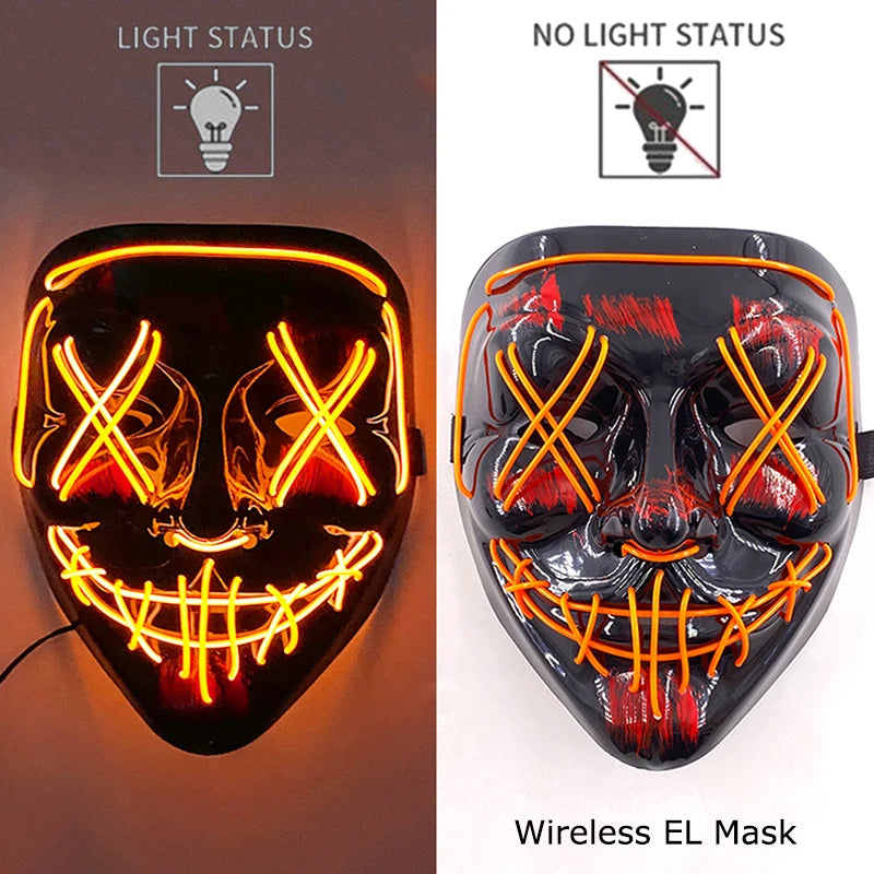 Wireless Neon LED Purge Mask: Halloween Glow Cosplay Mask