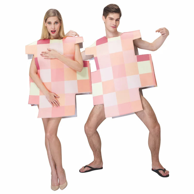 Naked Sims Mosaic Couple Costume: Funny Adult Halloween Tunic Set