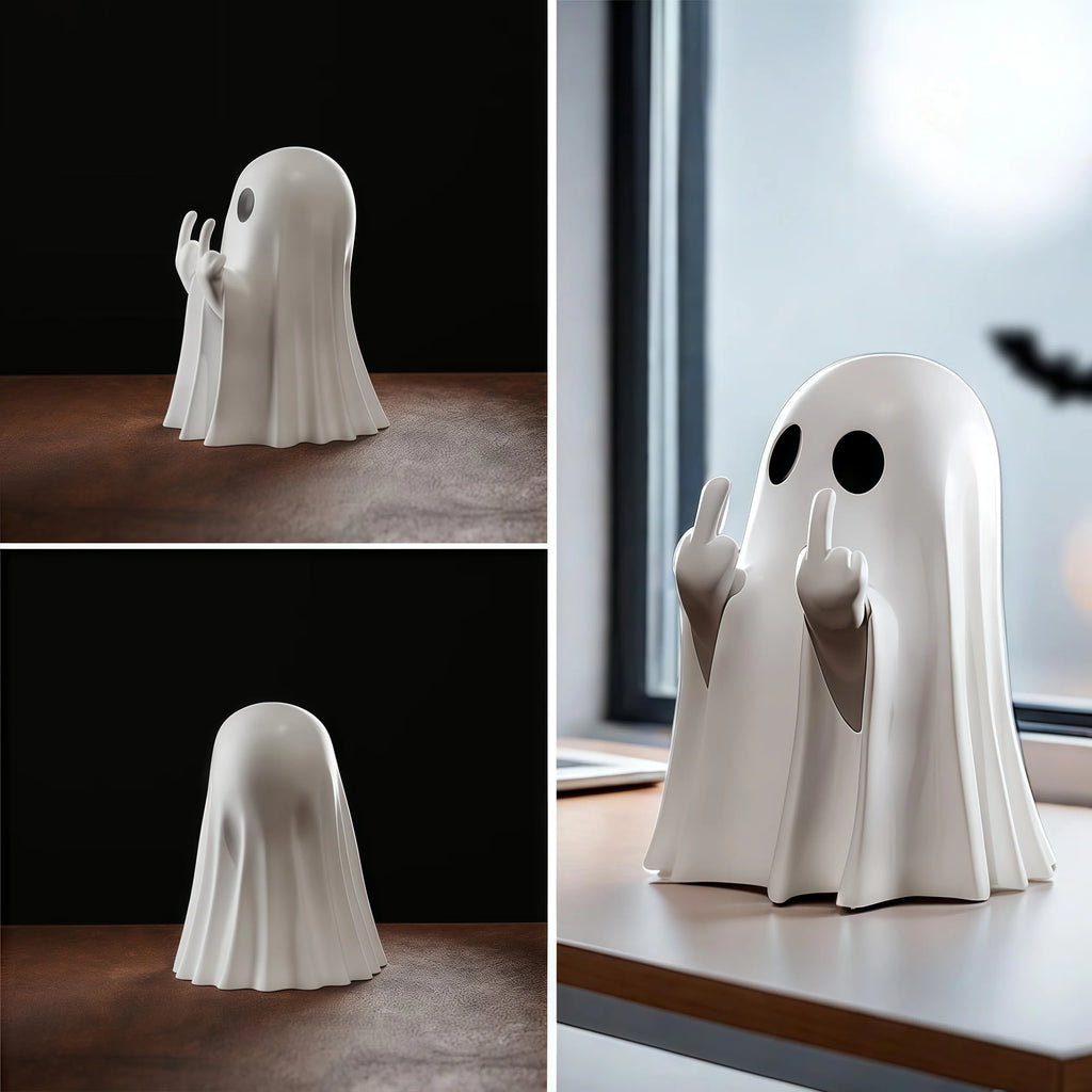 Cute Middle Finger Ghost Statue: Spooky Halloween Shelf Figurine