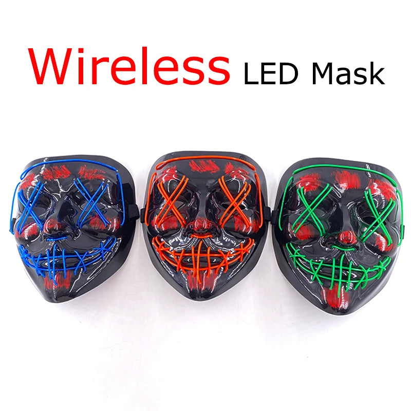 Wireless Neon LED Purge Mask: Halloween Glow Cosplay Mask
