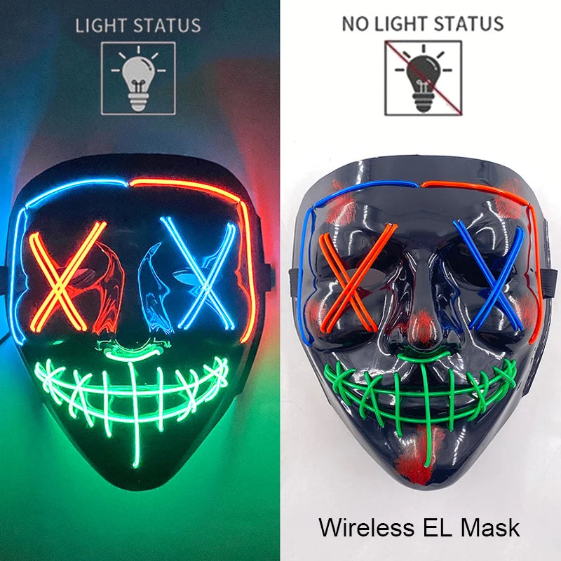 Wireless Neon LED Purge Mask: Halloween Glow Cosplay Mask