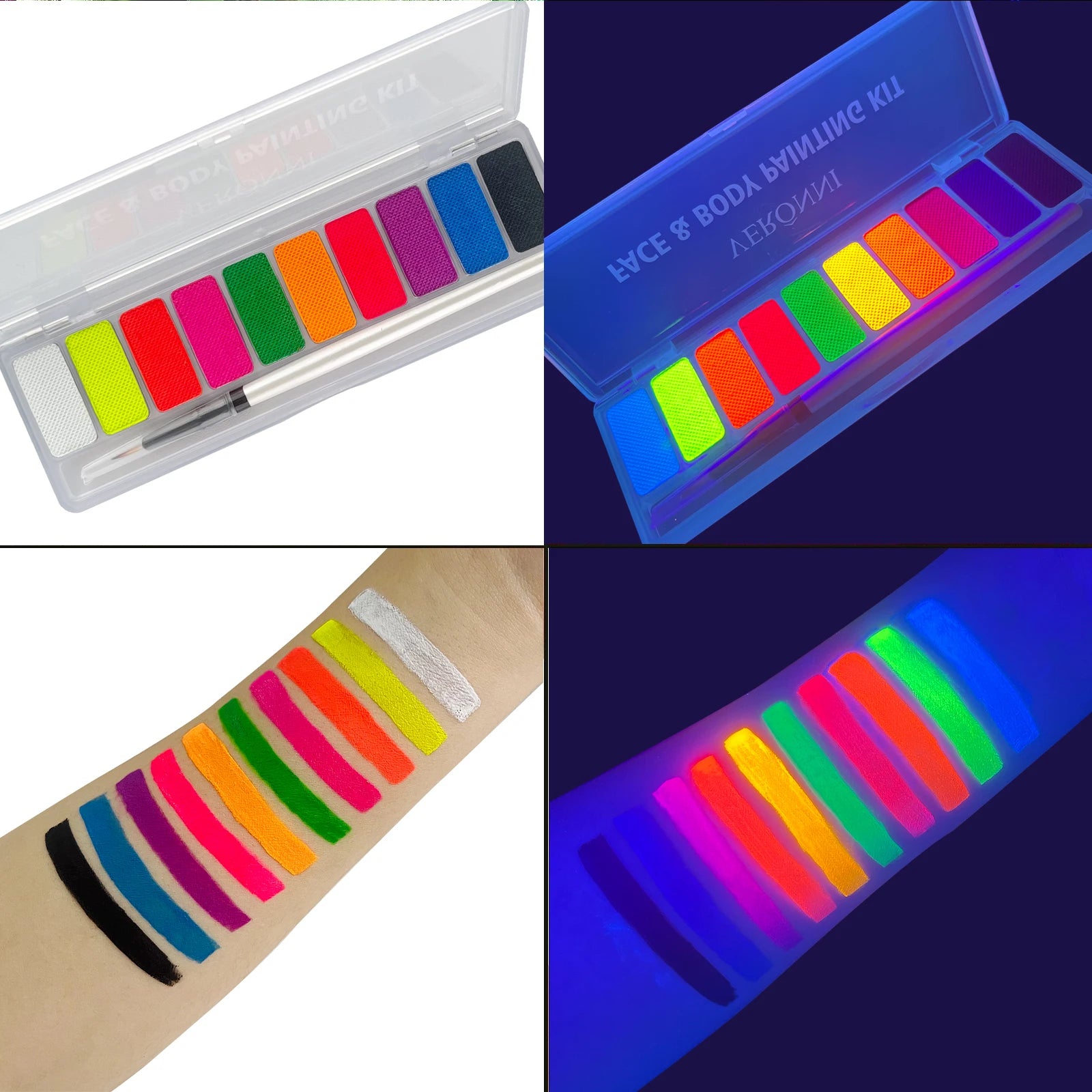 10-Color UV Neon Glow Face & Body Paint: Fluorescent Halloween Art Kit