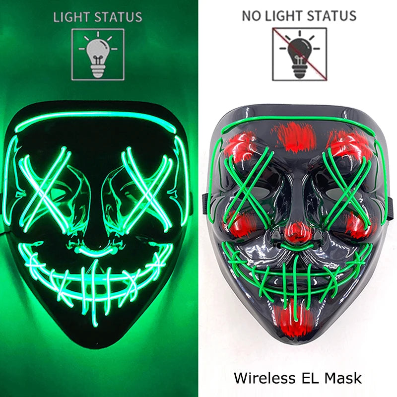 Wireless Neon LED Purge Mask: Halloween Glow Cosplay Mask