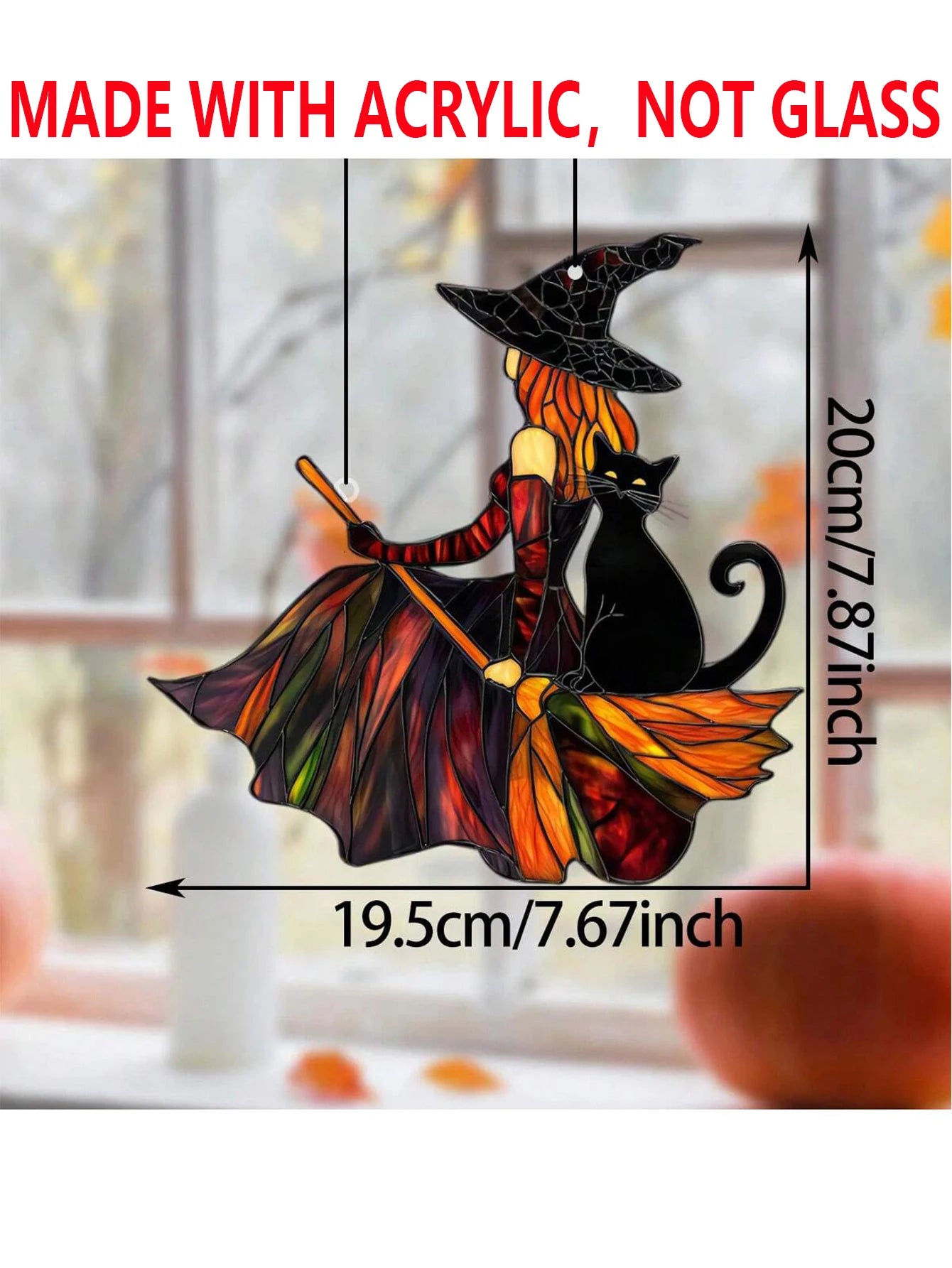 Gothic Witch & Black Cat Suncatcher: Halloween Window Ornament