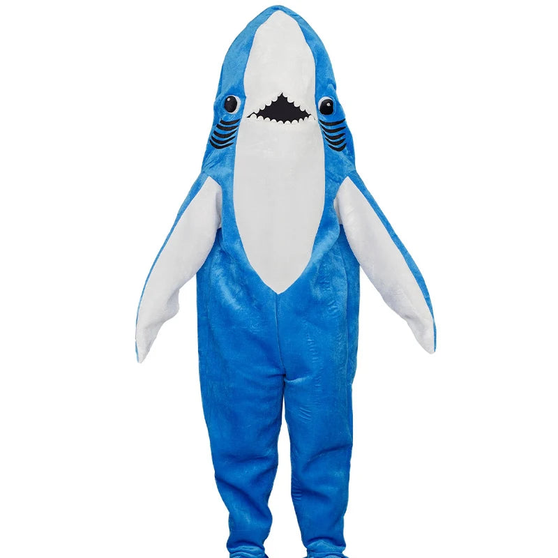 Left Shark Dancing Jumpsuit: Pink/Blue Unisex Halloween Mascot Costume