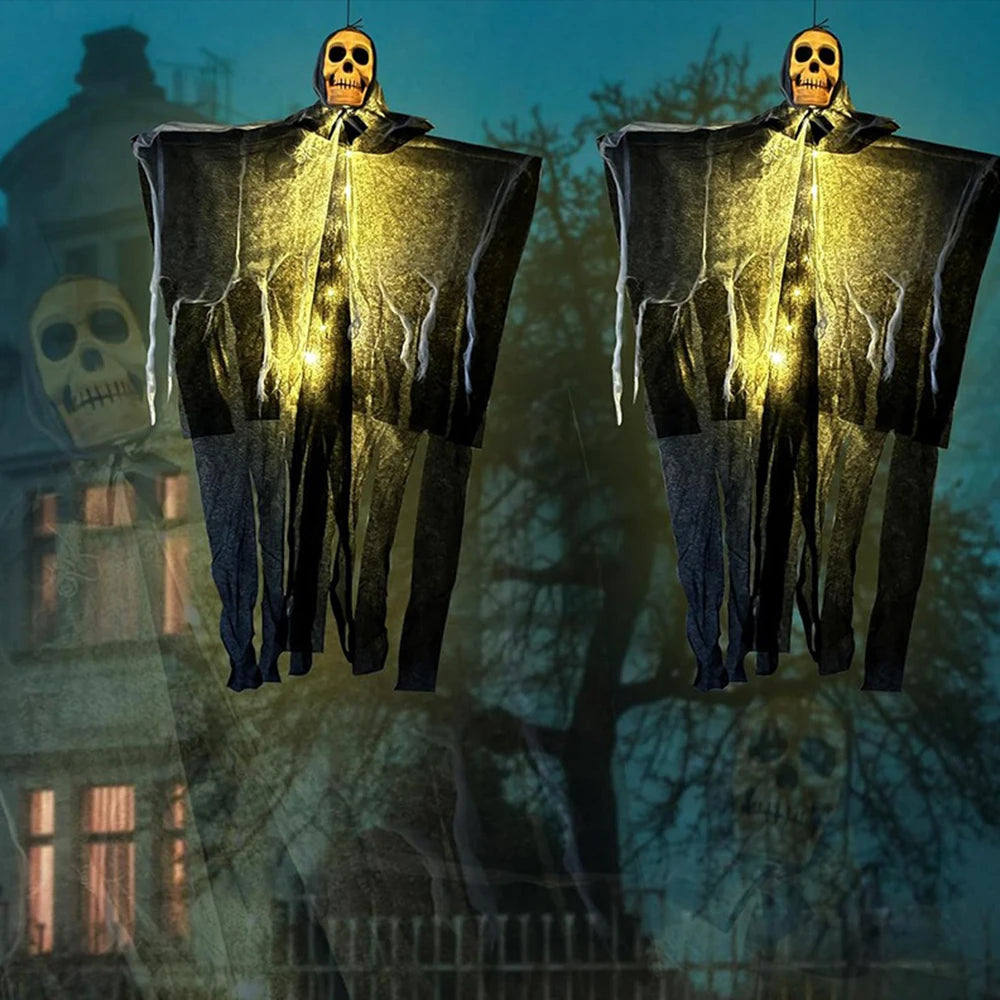 Glowing Skull Gauze Hanging Ghost: Halloween Horror Prop