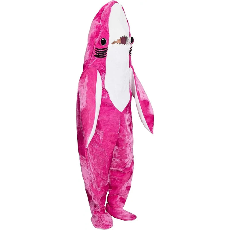 Left Shark Dancing Jumpsuit: Pink/Blue Unisex Halloween Mascot Costume