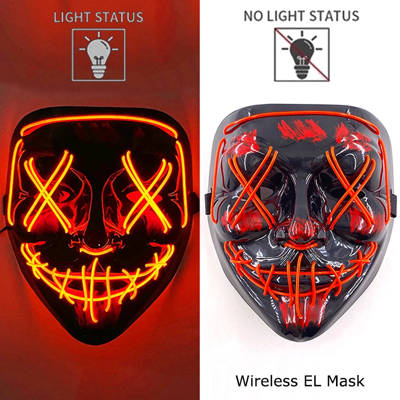 Wireless Neon LED Purge Mask: Halloween Glow Cosplay Mask