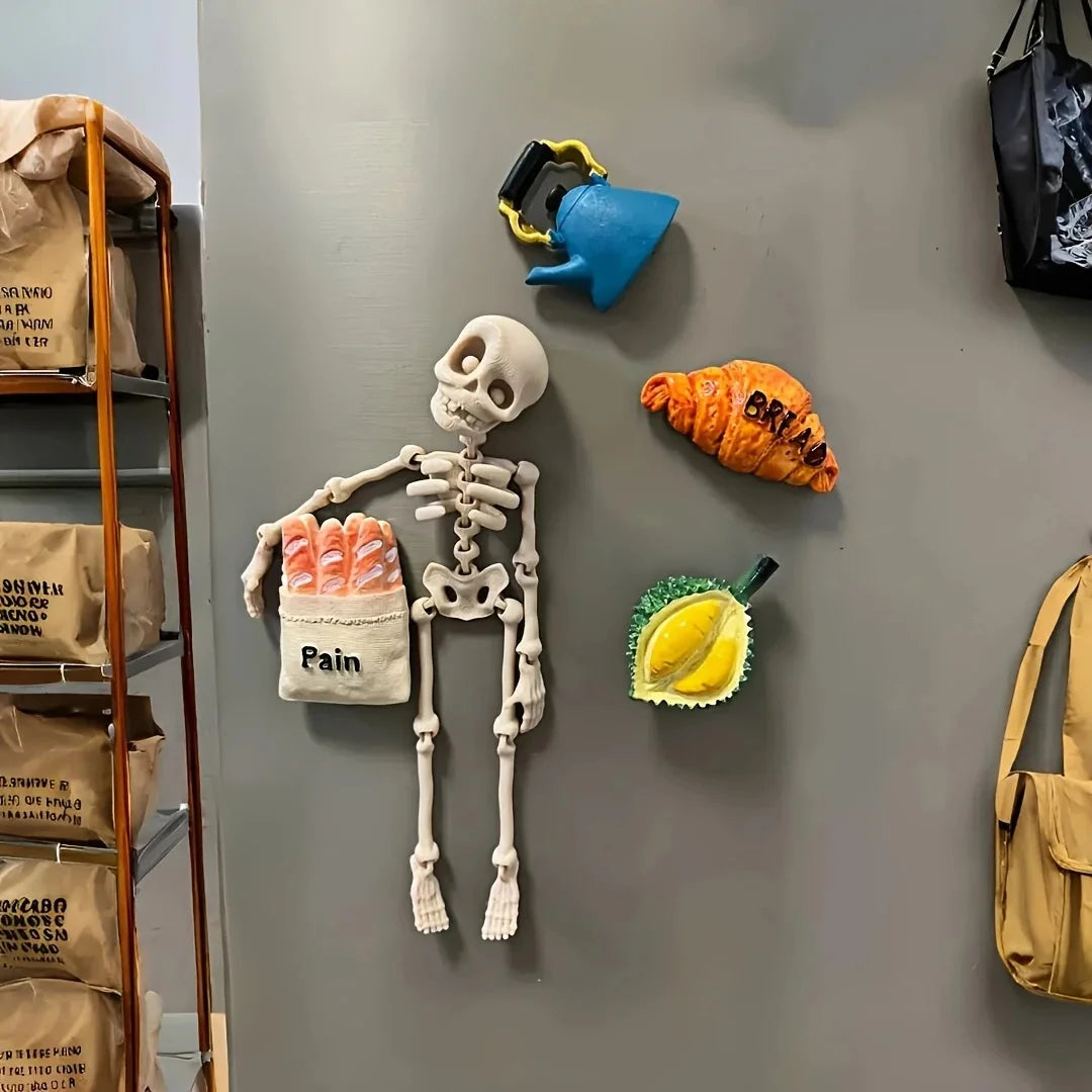 1Pc Magnetic Poseable Skull Fridge Magnet Funny Halloween Gift Easter Kitchen & Dining Decor Home Accessory, Quirky Decor