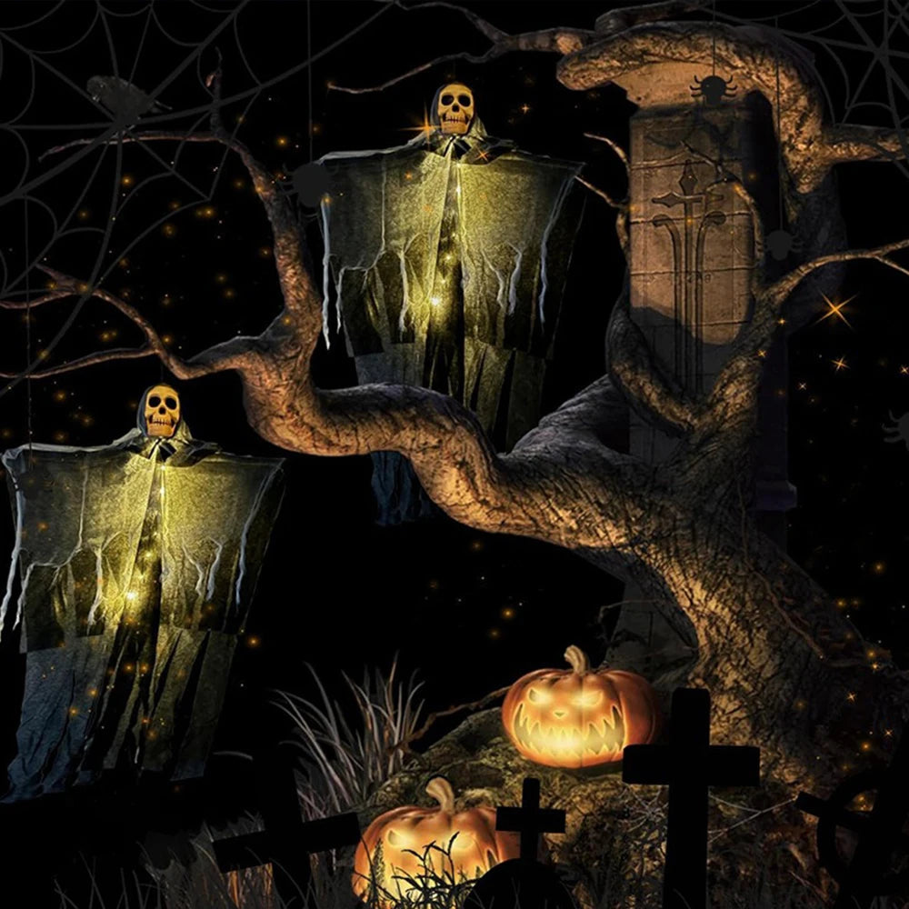 Glowing Skull Gauze Hanging Ghost: Halloween Horror Prop
