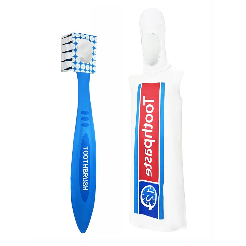 Toothbrush & Toothpaste Couples Costume: Funny Halloween Role-Play Set