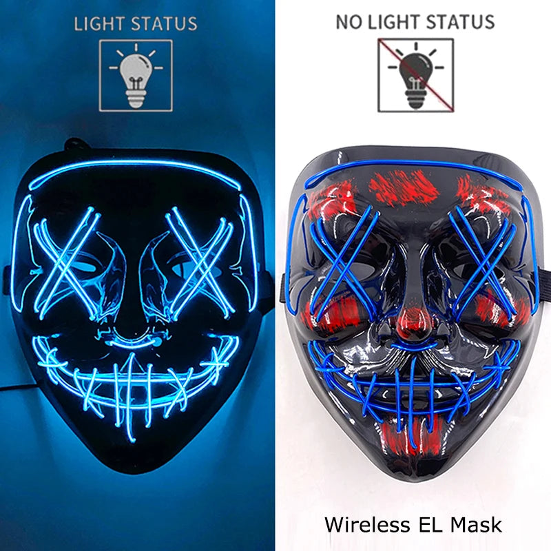 Wireless Neon LED Purge Mask: Halloween Glow Cosplay Mask