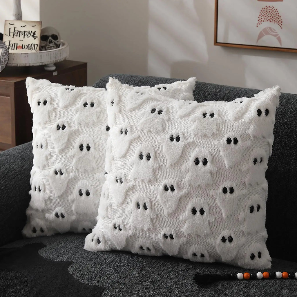 18x18 Halloween Pumpkin Pillow Cover: Plush Faux Wool Decor