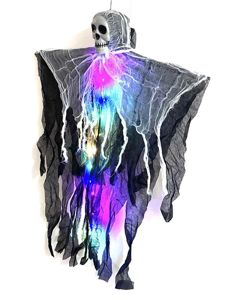 Glowing Skull Gauze Hanging Ghost: Halloween Horror Prop