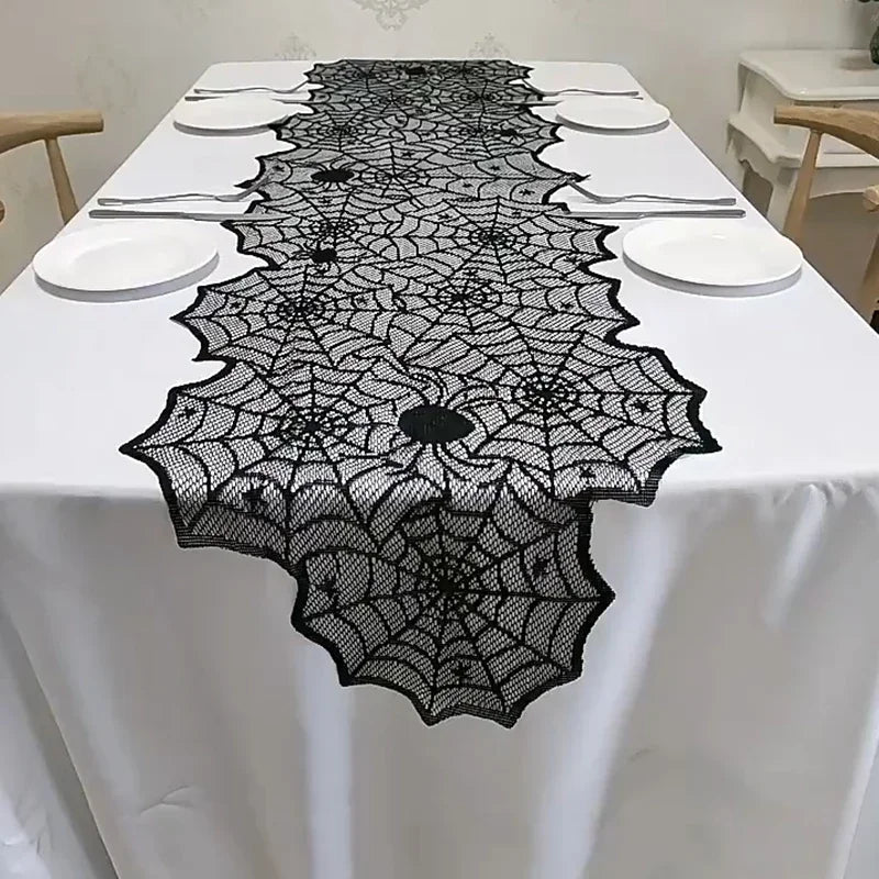Lace Spider Web Skull Tablecloth: Halloween Party Decor