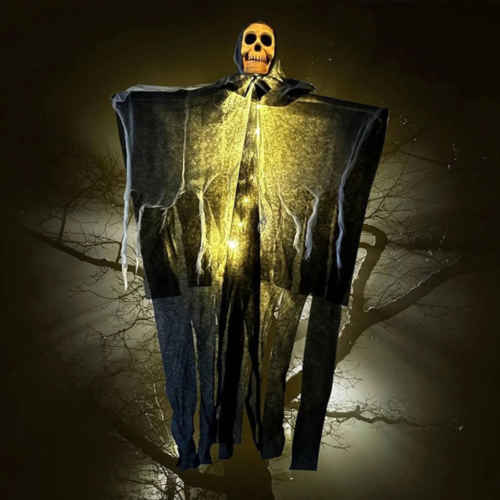 Glowing Skull Gauze Hanging Ghost: Halloween Horror Prop