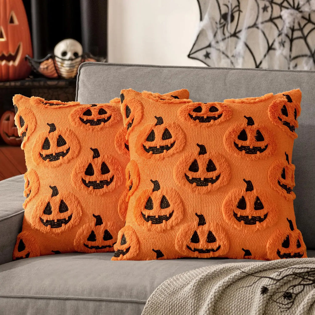 18x18 Halloween Pumpkin Pillow Cover: Plush Faux Wool Decor