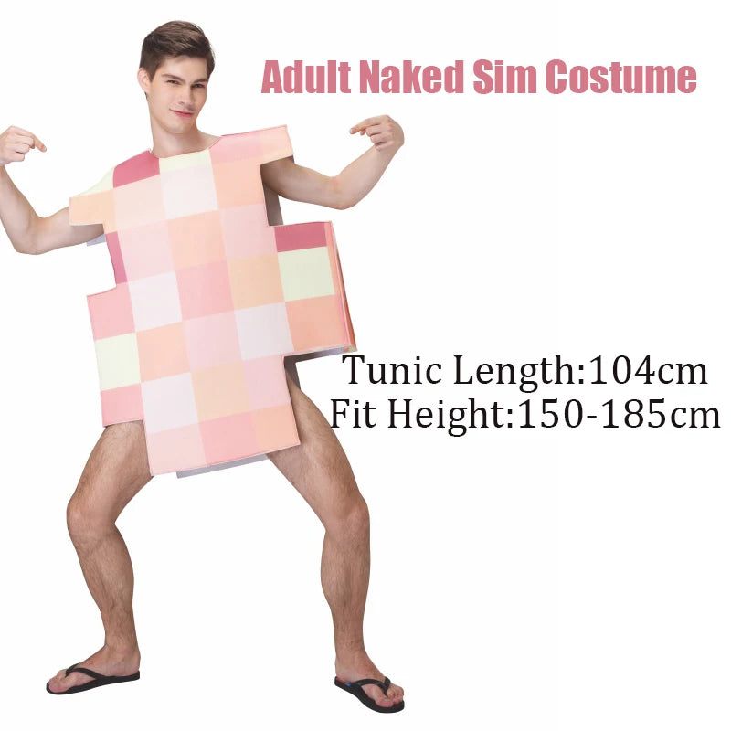 Naked Sims Mosaic Couple Costume: Funny Adult Halloween Tunic Set