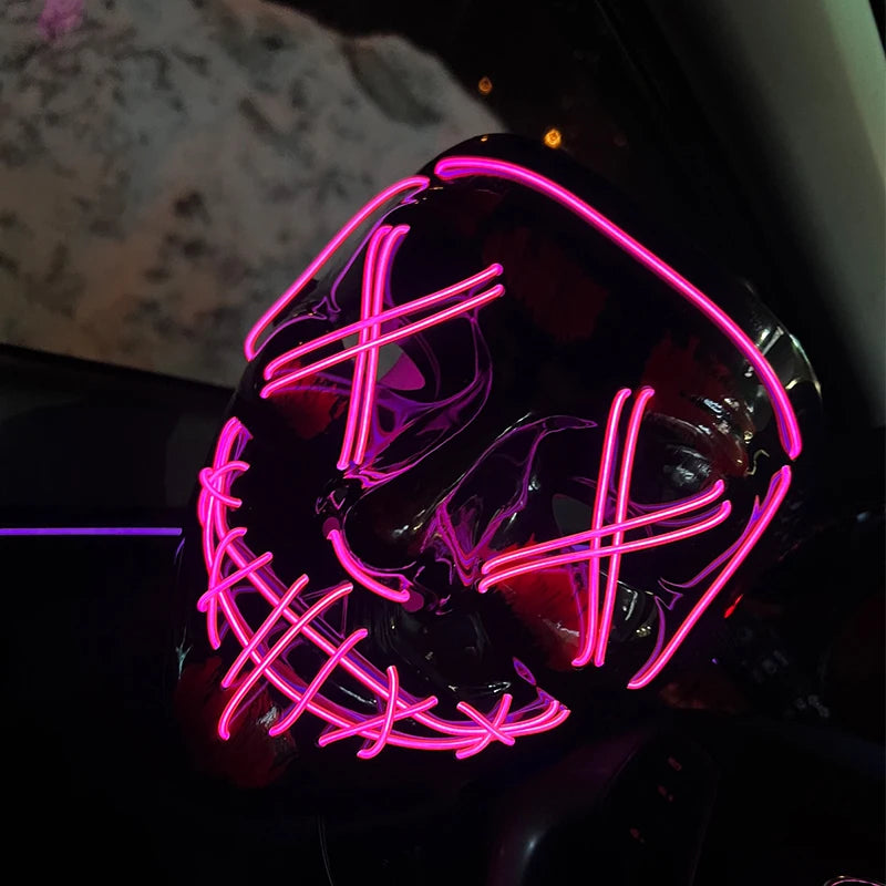 Wireless Neon LED Purge Mask: Halloween Glow Cosplay Mask