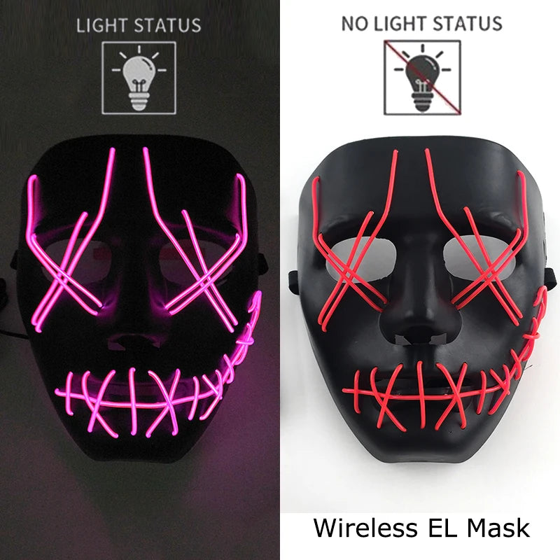 Wireless Neon LED Purge Mask: Halloween Glow Cosplay Mask