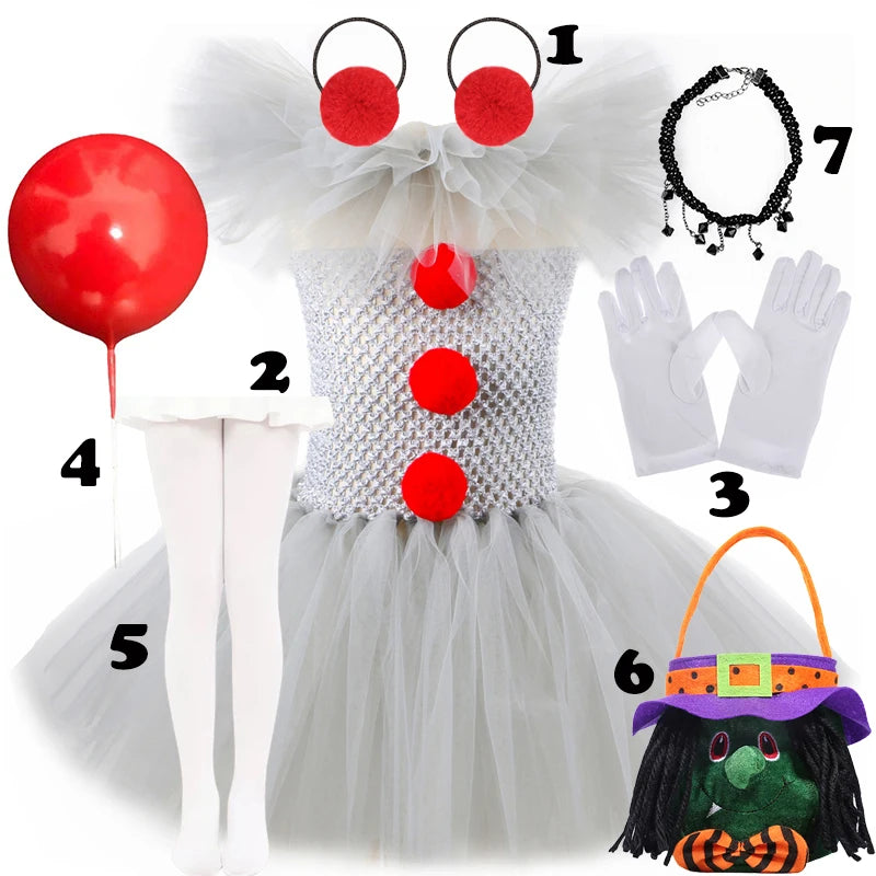 Gray Joker Costume Tutu Dress Creepy Clown