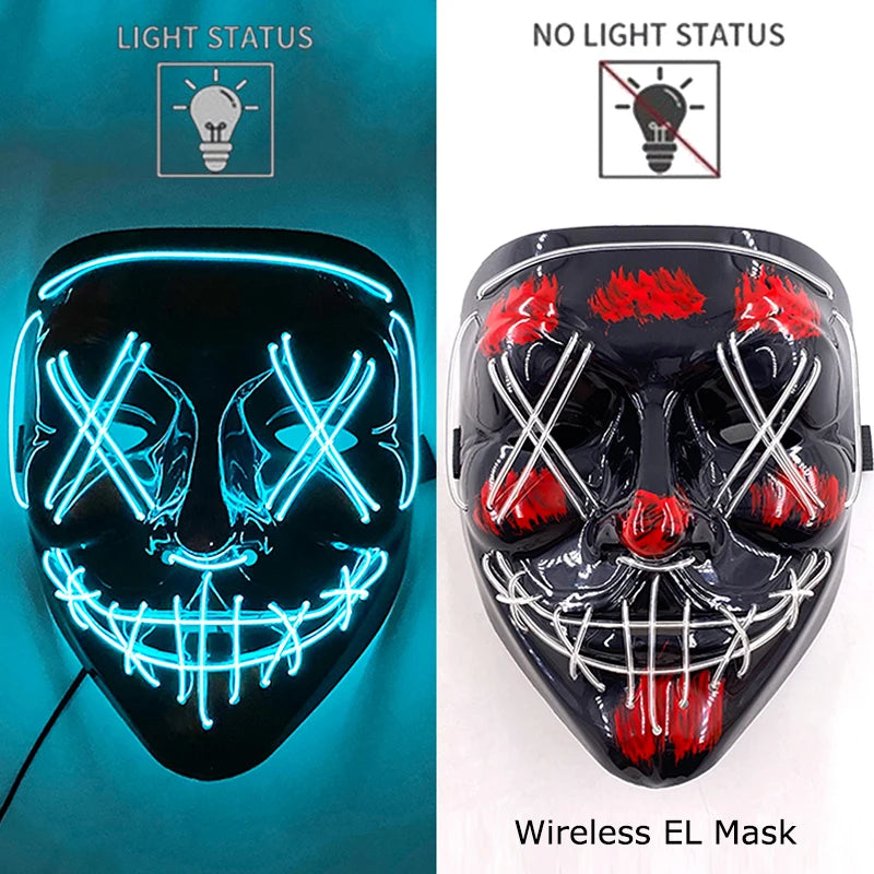 Wireless Neon LED Purge Mask: Halloween Glow Cosplay Mask